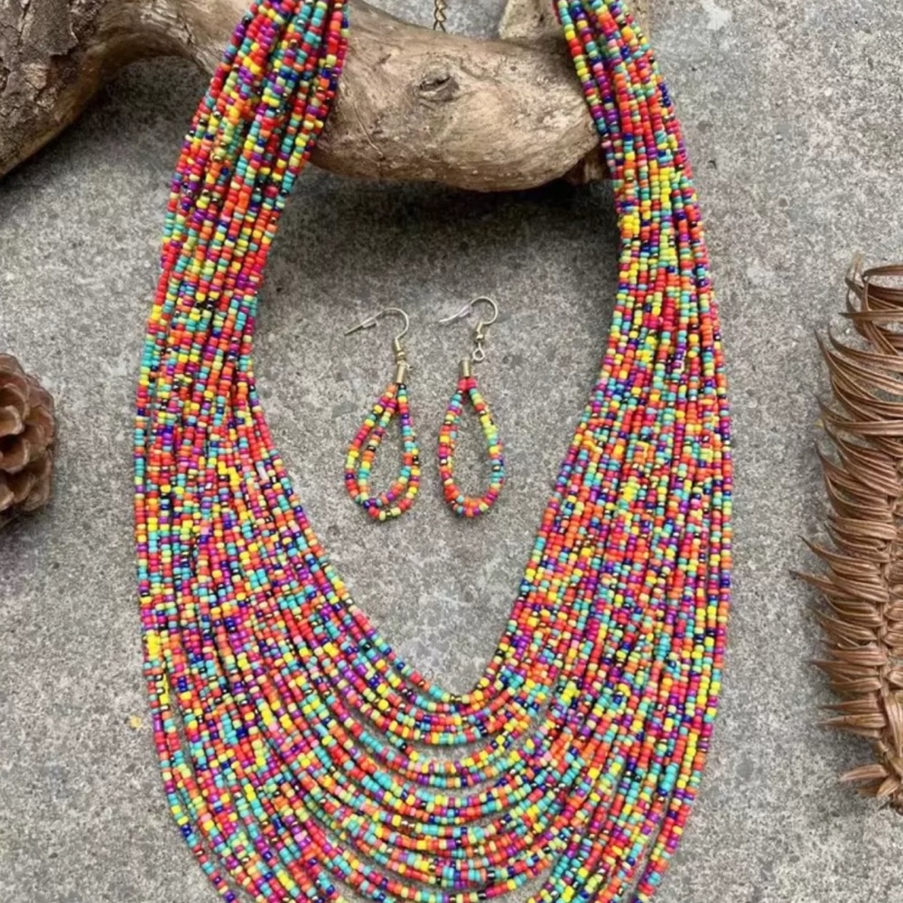 Multicolor Beaded Necklace and Earring Set